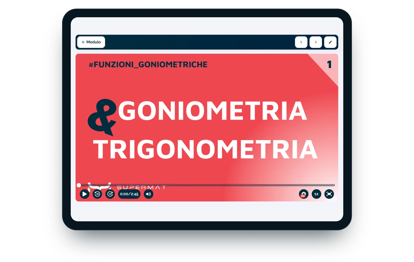 Una videolezione di goniometria della Supermat Academy su tablet